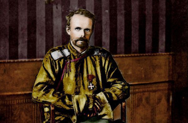 Baron Roman von Ungern-Sternberg w 1921 roku w Mongolii (koloryzacja Normanfromthesea